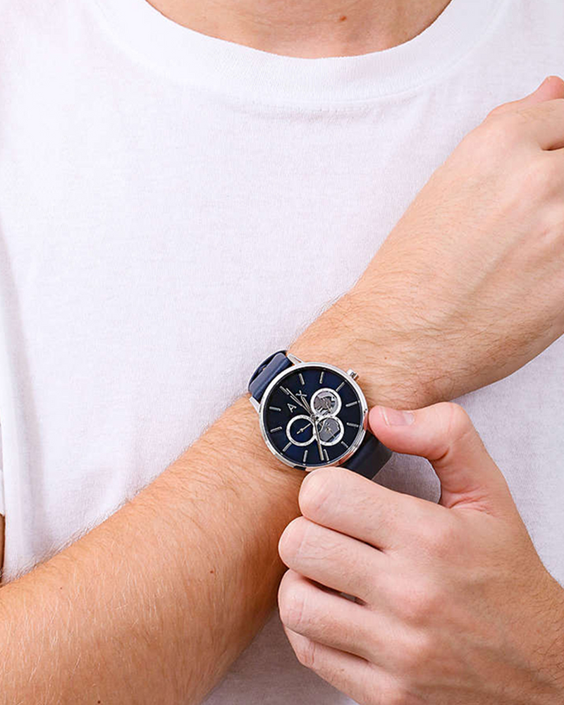 Armani Exchange Cayde Multifunction Blue Leather Men's Watch - AX2746