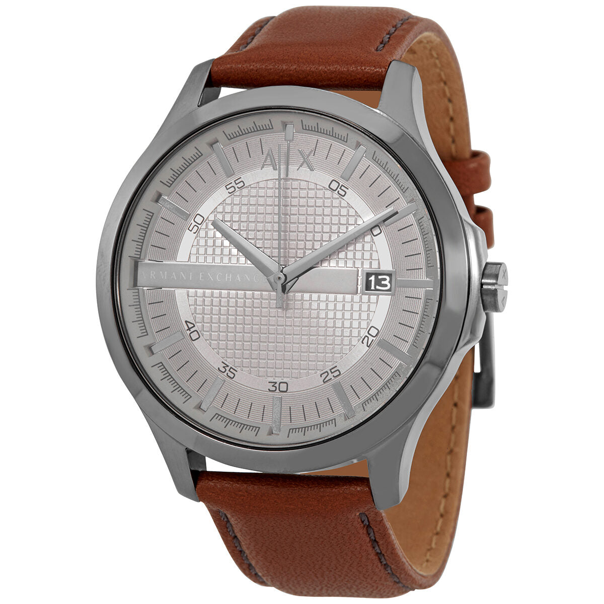 Armani Exchange Hampton Brown Leather Grey Dial Date Watch - AX2414