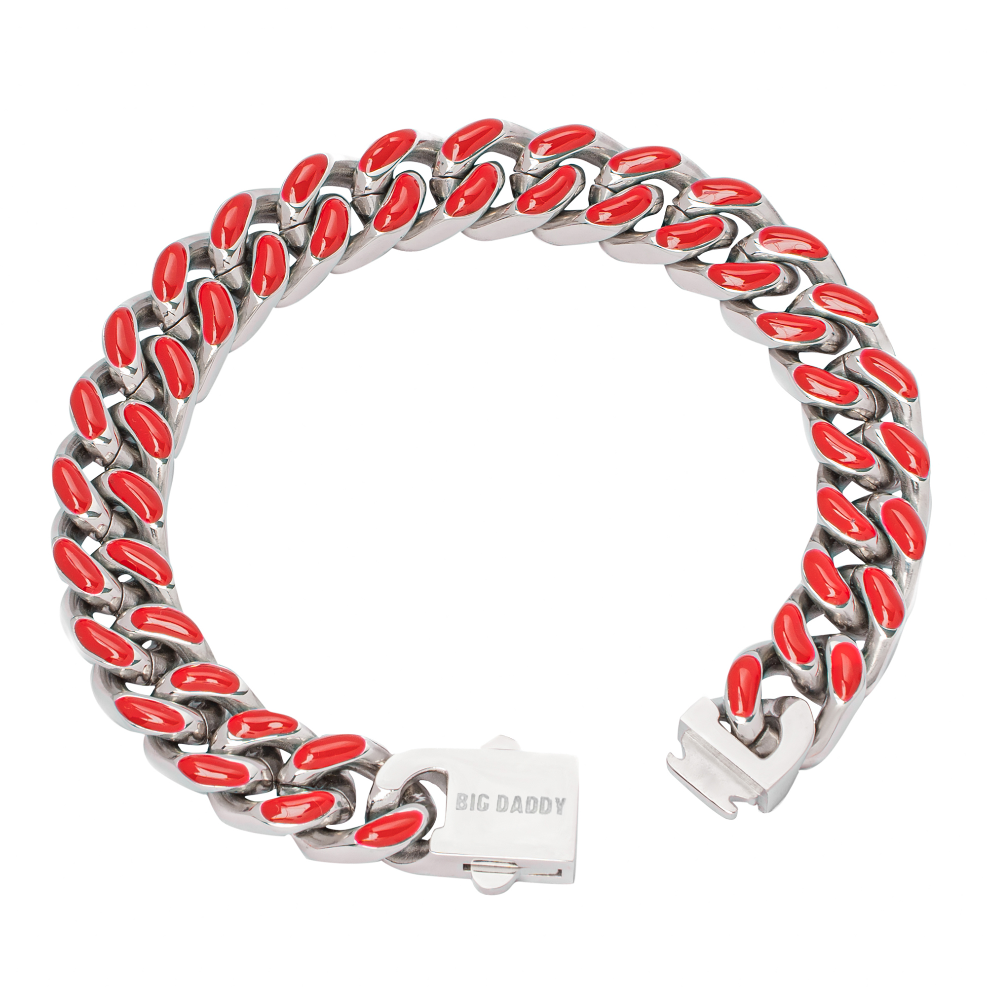 Big Daddy 13MM Enamel Red Steel Cuban Bracelet - Bracelet