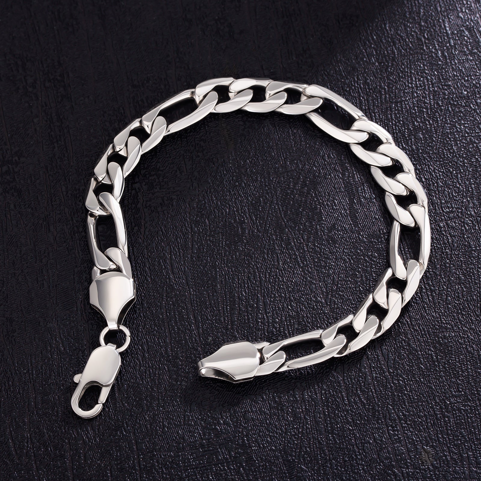 Big Daddy 9mm Steel Figaro Silver Bracelet - Bracelet