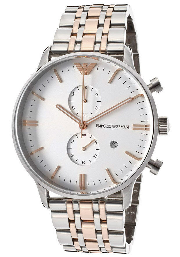 Emporio Armani Steel Two Tone Silver Rose Gold Chronograph Men's Watch AR0399
