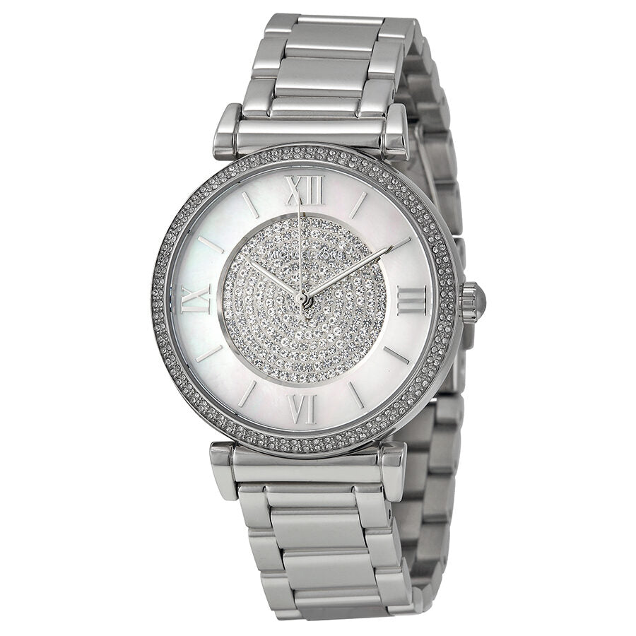 Michael Kors Caitlin Silver Crystal Pave Dial Ladies Watch MK3355