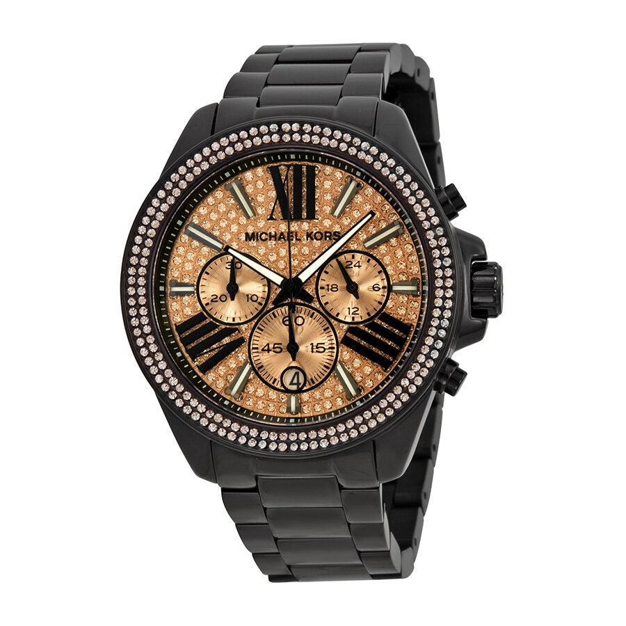 Michael Kors Everest Chronograph Rose Dial Black Ion-plated Ladies Watch MK5879