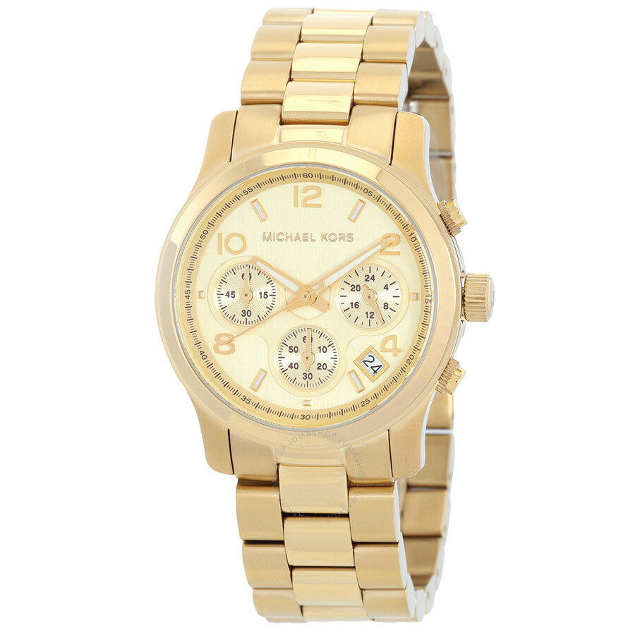 Michael Kors Runway Chronograph Quartz Gold Dial Ladies Watch MK7323 (Defect)