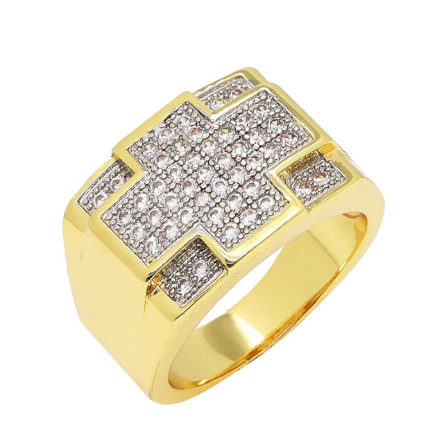 Big Daddy Iced Out Cross Gold Ring - Ring