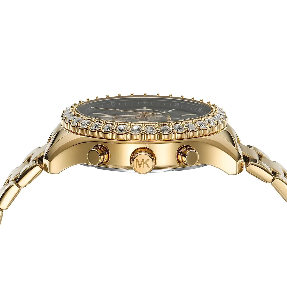 Michael Kors Berkley Chronograph Black Dial Gold Steel Strap Watch For Women - MK7414