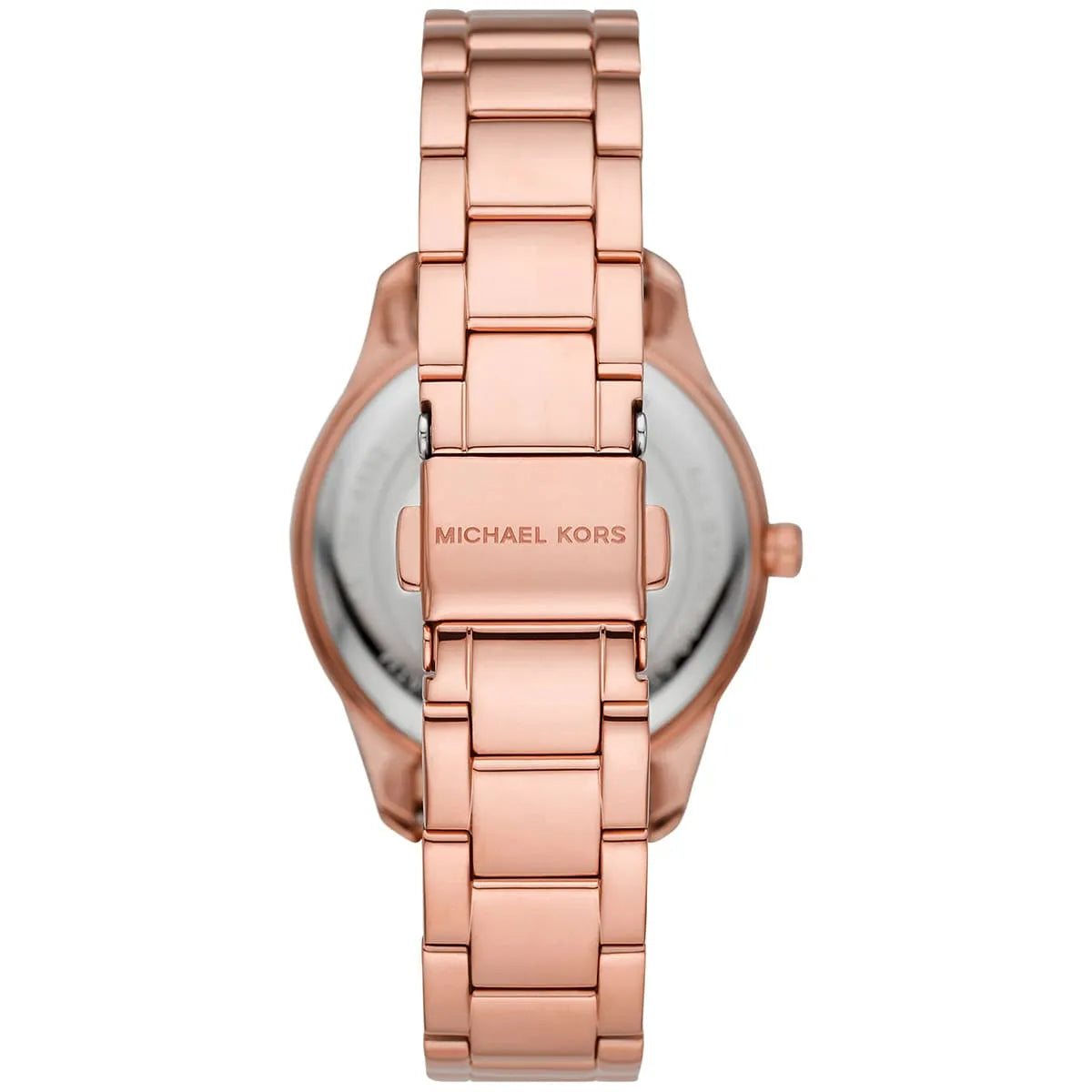 Michael Kors Layton Three Hand Red Dial Rose Gold Steel Strap Watch For Women - MK6893