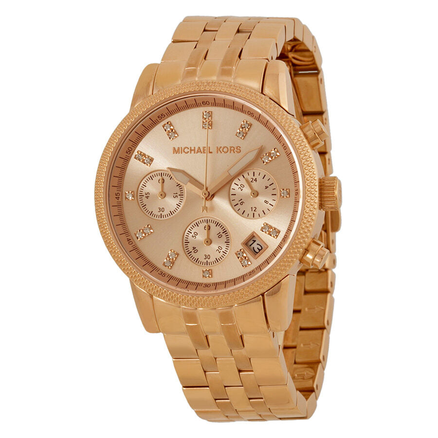 Michael Kors Ritz Chronograph Rose Gold Dial Steel Ladies Watch MK6077
