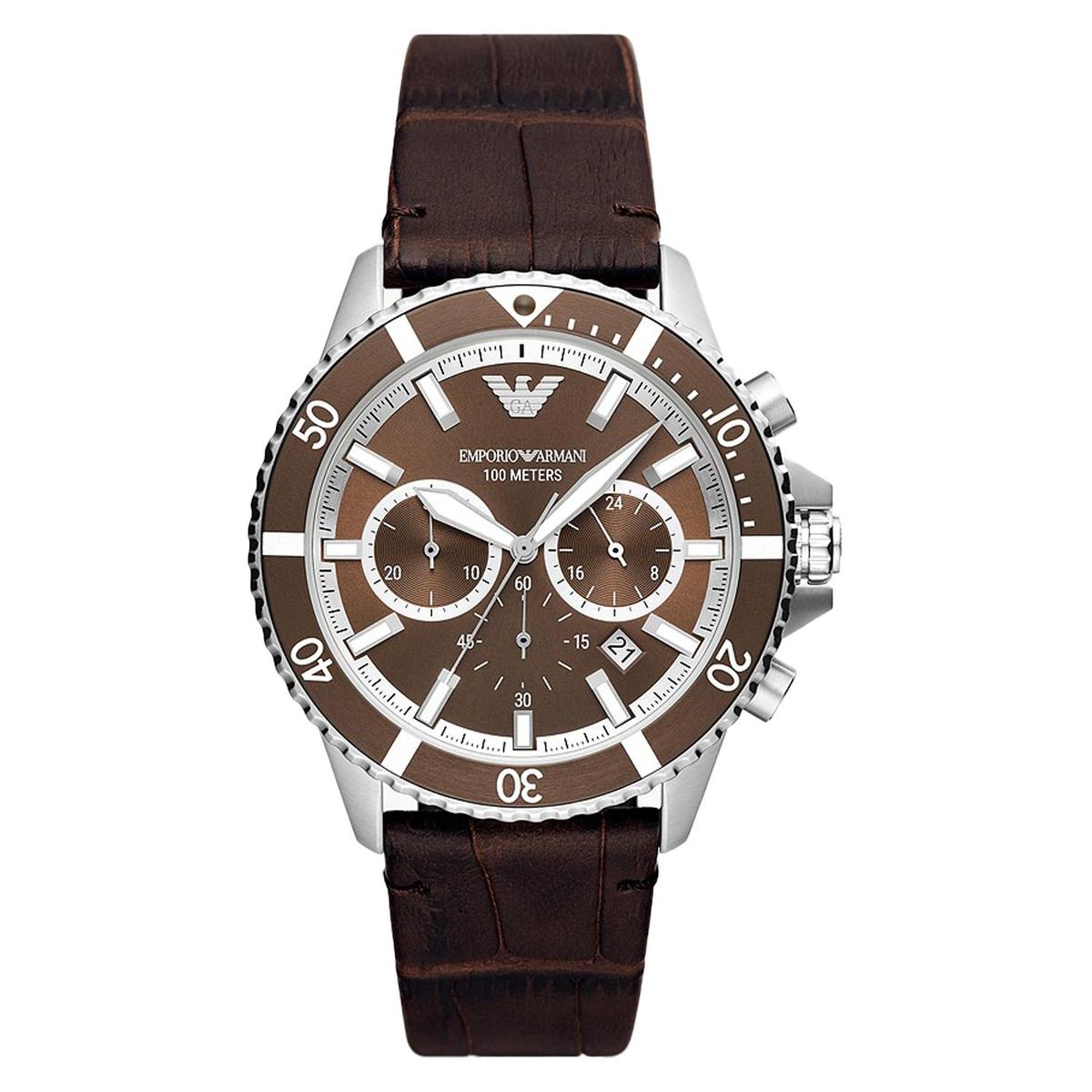 Emporio Armani Chronograph Brown Leather Men's Watch AR11486